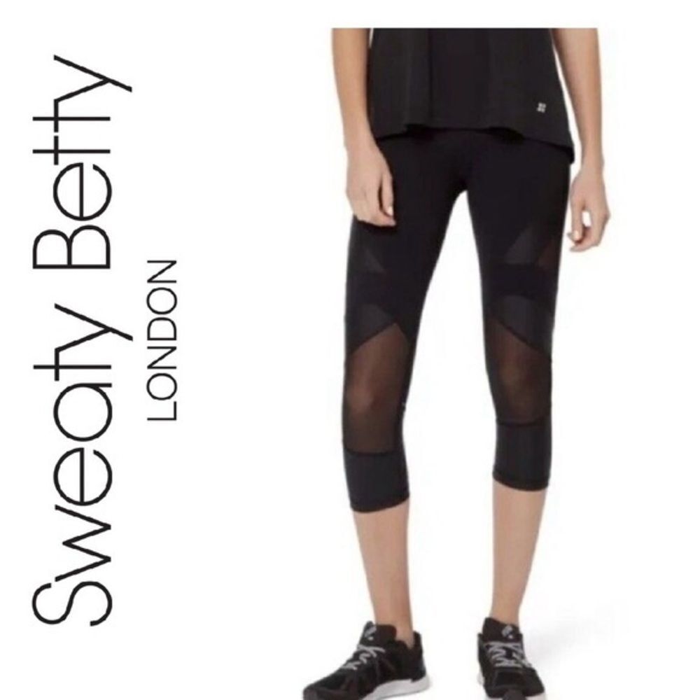 Sweaty Betty Power Wetlook Mesh Crop Leggings Black Size Small